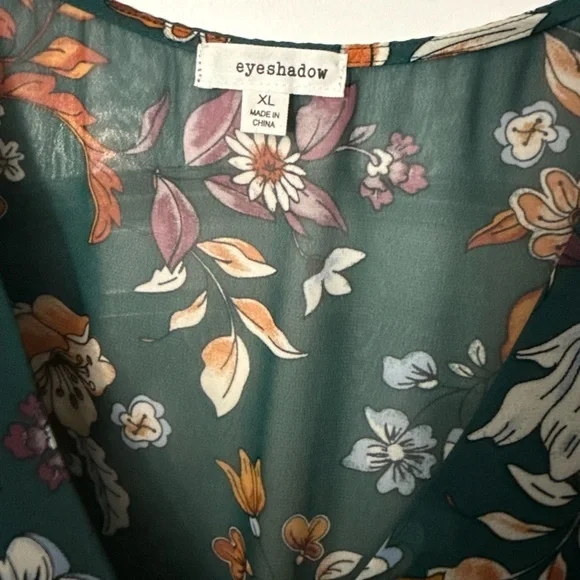 Eyeshadow forest green short sleeve dress with floral print midi - Picture 5 of 9